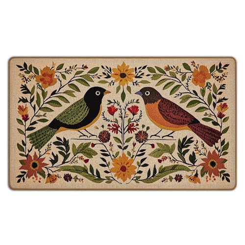 Vintage Floral Bird Door Mat, Antique Flower Botanical Birds Welcome Front Door Mat Indoor Outside Entrance, Retro Floral Bird Decor Doormats 17x29 Inch - color: Bird