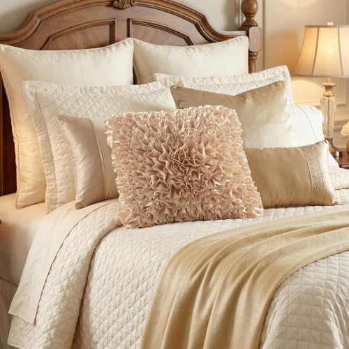 Beige Taupe Accent Ruffle Decorative Throw Pillow Covers for Bed Sofa Couch - color: Beige