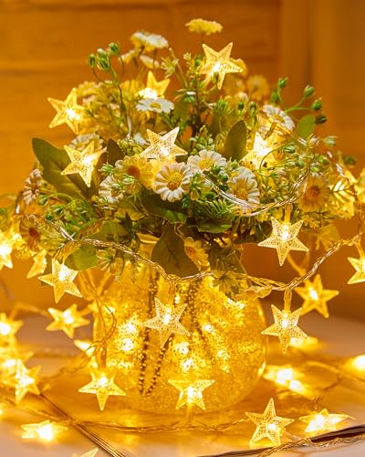Minetom 66ft Plug in Star String Lights Plug in with Remote and Timer - color: Star - Warm White - 66 FT