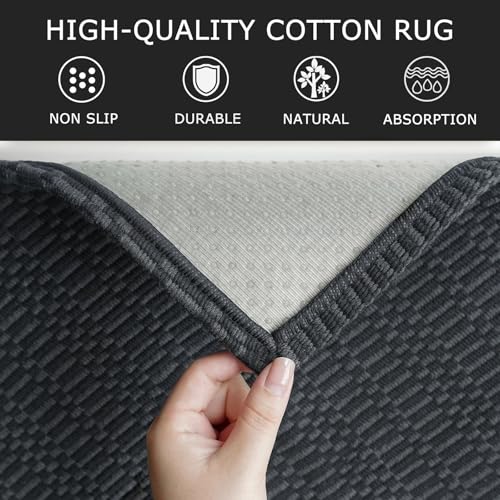 KOZYFLY 2x3 Washable Entryway Rug, Non Slip Woven Door Mat, Black/Grey - color: Black/Charcoal Grey, size: 2' x 3' (Rectangular)