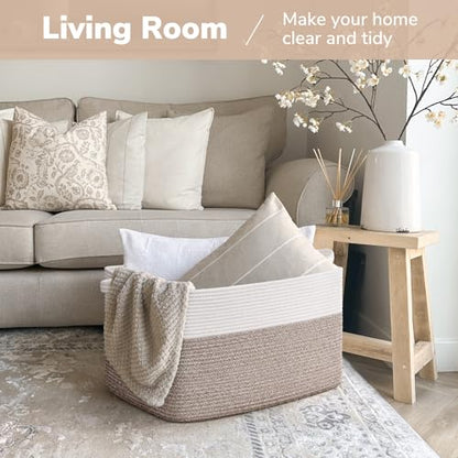 Goodpick 75L Extra Large Woven Blanket Basket, 22" x 17" x 12", Brown - color: Brown, size: 22"L x 17"W x 12"H