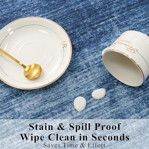 2x6ft Non-Slip Washable Kitchen Rug - Modern Carpet Runner for Hallway,Bedroom Bedside,Laundry Room,Entryway with Rubber Backing – Abstract Neutral Low-Pile Thin (Navy Blue,2x6) - color: Navy Blue, size: 2' x 6' (Rectangular)