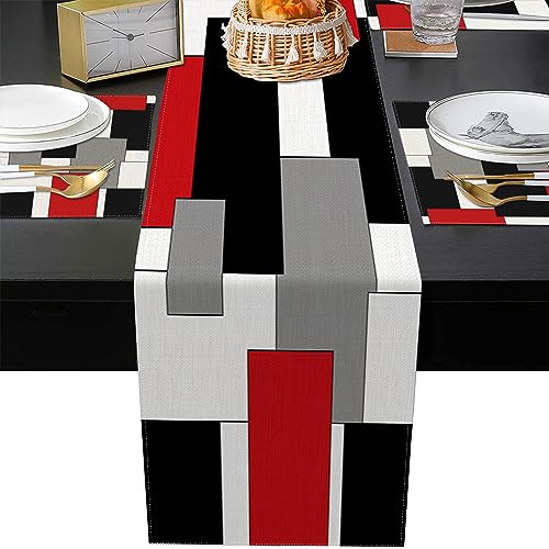 ArtSocket Table Runner and Placemats Set of 6, Geometric Abstract - color: Geometric Red