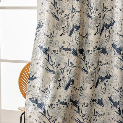SUOUO Grey Blue Floral Blackout Curtains 84 Inches 2 Panels Grommet-Top - color: Grey-blue, size: 52"W x 84"L (Pack of 2)