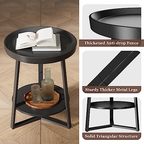 Gadroad Round End Table with Storage Shelf, Black - color: Black, size: 15.7"D x 15.7"W x 23"H (no Charging Station)