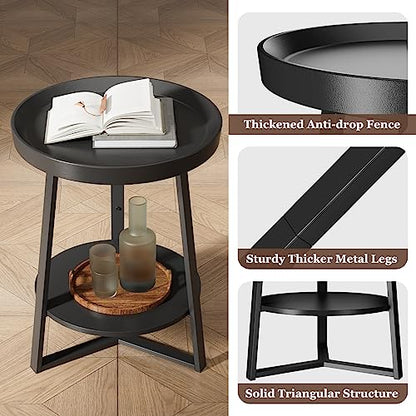 Gadroad Round End Table with Storage Shelf, Black - color: Black, size: 15.7"D x 15.7"W x 23"H (no Charging Station)