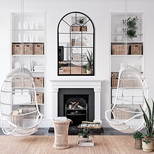 HQiJun Wall Mirror Window Decorative Mirrors Arched Farmhouse for Living Room Bedroom Entryway Bathroom Vanity (Black,41.3”x 24” x1”) - color: Black, size: 41.3"L x 24"W