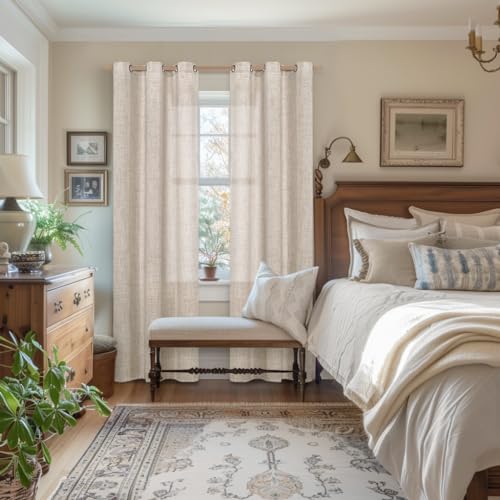 YoungsTex Natural Linen Curtains 42 X 84 Inch Long for Living Room 2 Panels - color: Natural, size: 42"W x 84"L (Pack of 2)