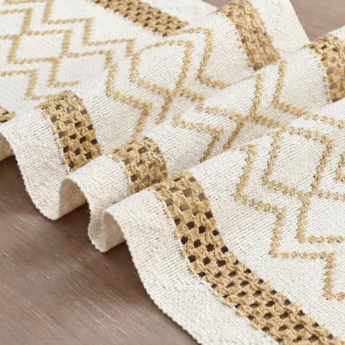 Artoid Mode Burlap Brown Stripe Diamond Woven Table Runner 12x48 Inch - color: Burlap Brown, size: 12" x 48", Table Runner