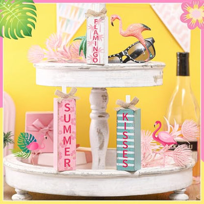 MiniInflat Flamingo 3 Pcs Table Decor, Wooden Block Sign Tiered Tray - style: Flamingo