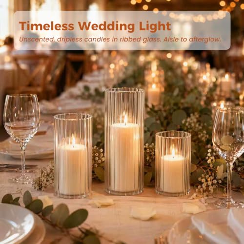 Sandraheer 24-Pc Set: 12 Ivory Pillar Candles & 12 Ribbed Cylinder Vases
