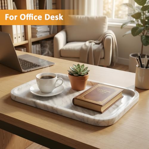 Marble Bathroom Tray, Rectangular Marble Tray with Non-Slip Base - color: Greyish White