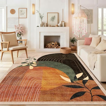 MUJOO Washable 8x10 Area Rugs Non Slip Mid Century Modern Terracotta - color: Terracotta（modern）, size: 8' x 10' (Rectangular)