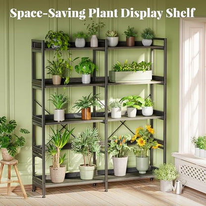 Huuger 5 Tier Bookshelf with 10 Open Shelves and Raised Baffle, Grey - color: Grey, size: 5 Tier