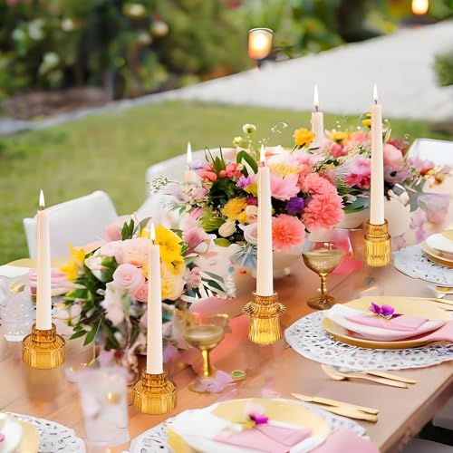 Glass Candlestick Holders, Taper Candle Holders, Set of 3, Amber - color: Amber, size: 3 PCS