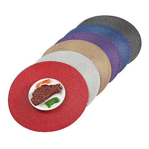 Round Placemats, Crossweave Heat Resistant Classic Woven Round Place Mats Diameter 13.5 inch for Kitchen Table Set of 6 (Red) - color: Red