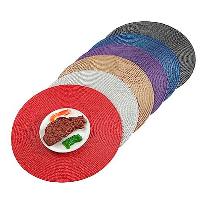 Round Placemats, Crossweave Heat Resistant Classic Woven Round Place Mats Diameter 13.5 inch for Kitchen Table Set of 6 (Red) - color: Red