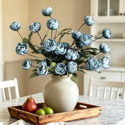 6Pcs Blue Peony Artificial Flowers for Vase - color: Blue, size: 6Pcs