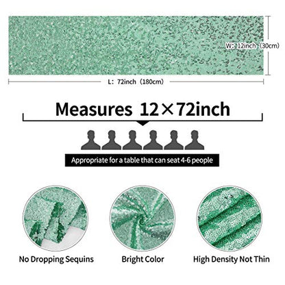 Pufogu 12 x 72 inches Mint Green Sequin Table Runner, 2 Packs - color: Mint Green