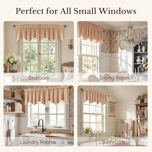 StangH Blush Beige Velvet Window Valance 52x18 Inch, 1 Panel - color: Blush Beige, size: 52"W x 18"L (Pack of 1)