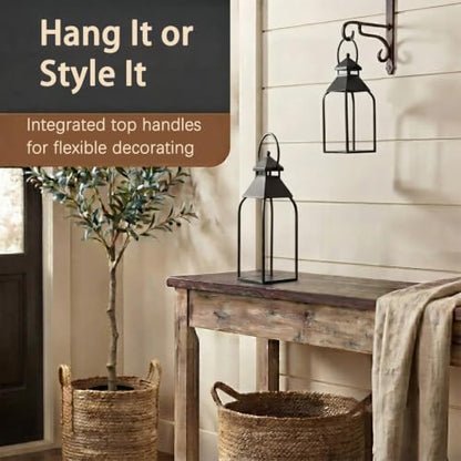 16" 12" Farmhouse Metal Lanterns, Arched Handle Candle Holder for Fireplace