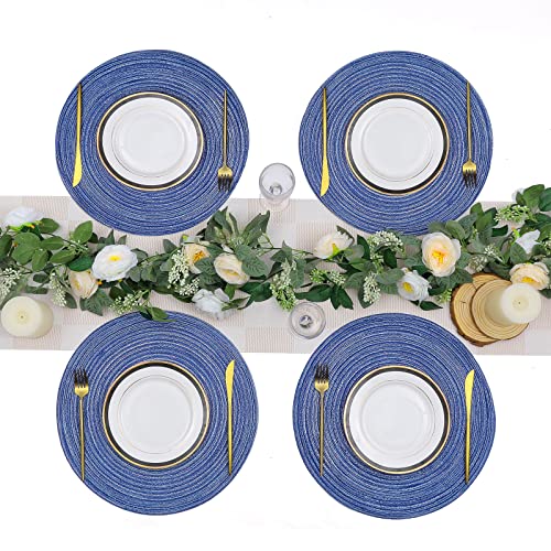 SHACOS Round Braided Placemats 15 inch Set of 6 Washable Kitchen Table Placemats for Home Wedding Party (Blue White, 6) - color: Blue White, size: Set of 6