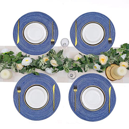 SHACOS Round Braided Placemats 15 inch Set of 6 Washable Kitchen Table Placemats for Home Wedding Party (Blue White, 6) - color: Blue White, size: Set of 6