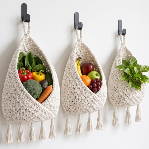 Honeydak 3 Hanging Baskets, Cream, Tassel Envelope Baske - color: Cream, style: Tassel Envelope Baske