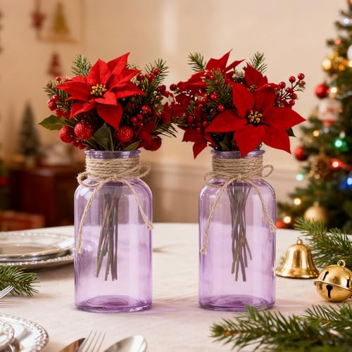12 Pack Mason Jar Vases for Centerpieces, Purple Glass Flower Vase - color: Purple