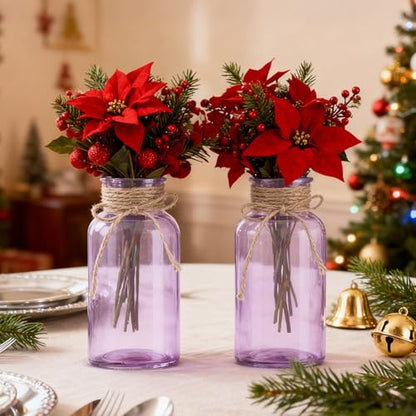 12 Pack Mason Jar Vases for Centerpieces, Purple Glass Flower Vase - color: Purple