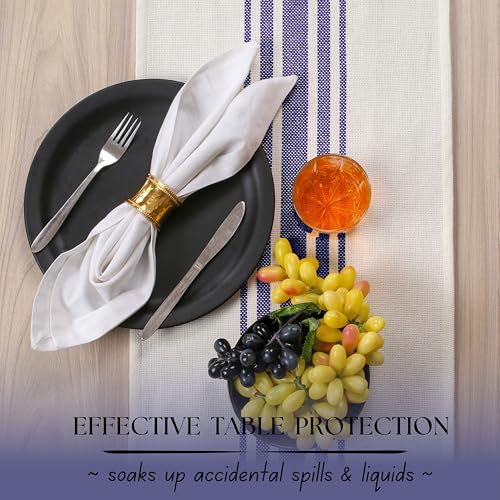 Native Fab Blue Stripe Table Runner - 108 Inches Long Boho Table Covers with Tassels - 100% Cotton, Tight Weave, Non-Slip Tablerunner for Dining, Kitchen, Dresser, Wedding, 14"x108" - Blue and White - color: Blue White, size: 14x108