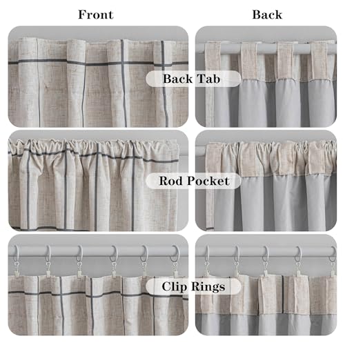 MYSKY HOME 100% Blackout Plaid Linen Curtains 45 Inches Long Double Layer Farmhouse Thermal Insulated Checkered Print Drapes with Rod Pocket Back Tab for Small Window, 2 Panels, 52" Wide, Deep Grey - color: Deep Grey, size: 52"W x 45"L (Pack of 2)