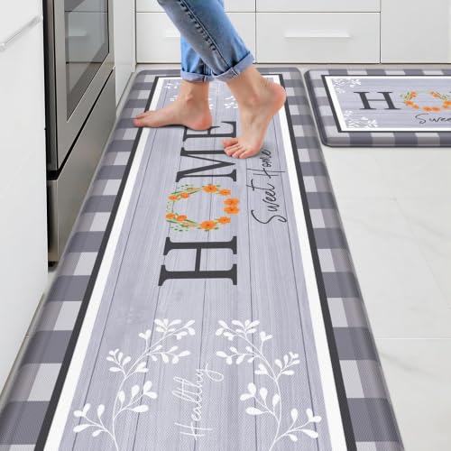 Kitchen Mats 2PCS, Anti Fatigue Rugs, 17.3x30+17.3x59in, Grey - color: Grey, size: 17.3’’x 30’’+ 17.3’’x 59’’