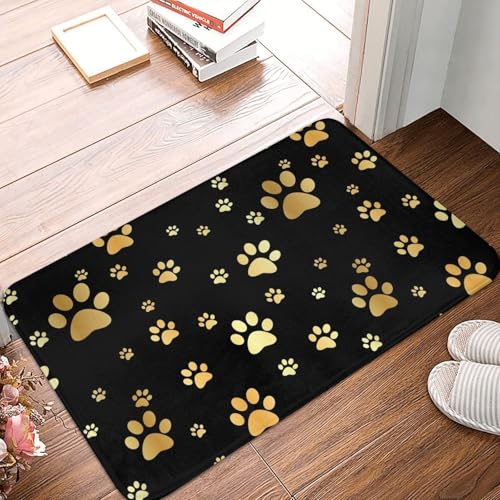 Dog Gold Paw Prints Bath Mat Non-Slip Soft Flannel Bathroom Rugs Washable Bathmat, Carpet Rug Entryway Decor for Tub Shower Room Floor Home Kitchen,24x16 in - color: Dog Gold Paw Prints, size: 1'4" x 1'11" (Rectangular)
