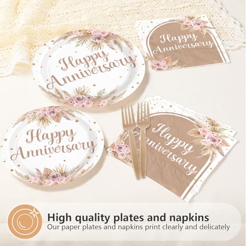 96Pcs Boho Bohemia Happy Anniversary Party Decorations, Serves 24 - style: Bohemian Wedding Plates