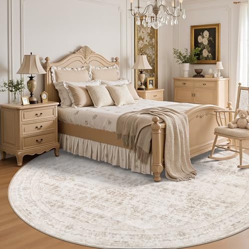 Round Area Rug for Living Room: 4ft Boho Washable Rug Beige Brown - color: Beige Brown, size: 4' (Round)