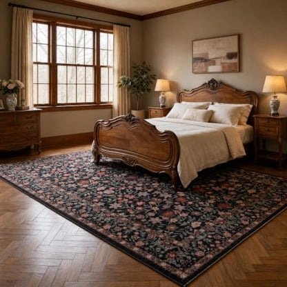 ThreadGlobe Patterned Washable 8x10 Area Rugs for Living Room, Black Brown - color: Black Brown Flower, size: 8' x 10'