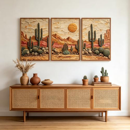 Aurlan 3D Textured Cactus Arizona Desert Framed Canvas Wall Art 24x36 Inch - color: Cactus Desert (3D Textured), size: 24"L x 36"W