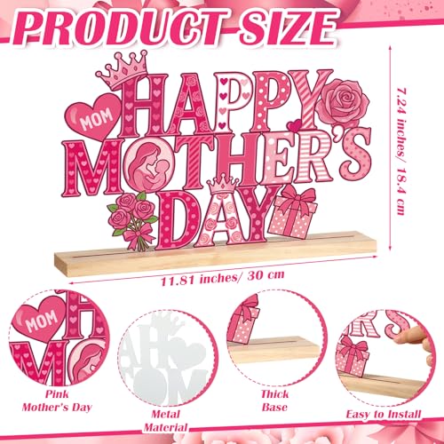 Roowest Metal Happy Mother's Day Tabletop Sign Decor with Wooden Base - style: Happy Mother's Day