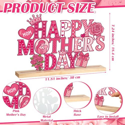 Roowest Metal Happy Mother's Day Tabletop Sign Decor with Wooden Base - style: Happy Mother's Day