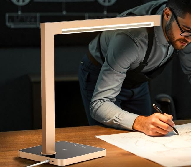 Dimmable Desk Lamp with Charging Station, 15W CCT Table Lamp - color: Golden