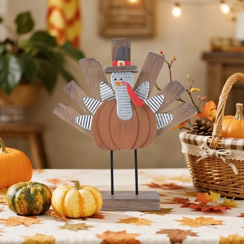 Zcaukya Thanksgiving Turkey Decoration, Wooden Indoor Standing Tabletop Turkey Decor for Home Office Bedroom Kitchen Thanksgiving Harvest Day Decorations - size: style 1