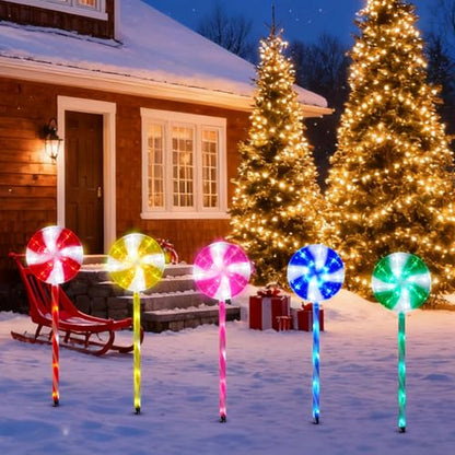 BRIGHTDECK 10 Pack Solar Christmas Pathway Lights, Multi Lollipop Stakes - color: Multicolor, size: 10Pack