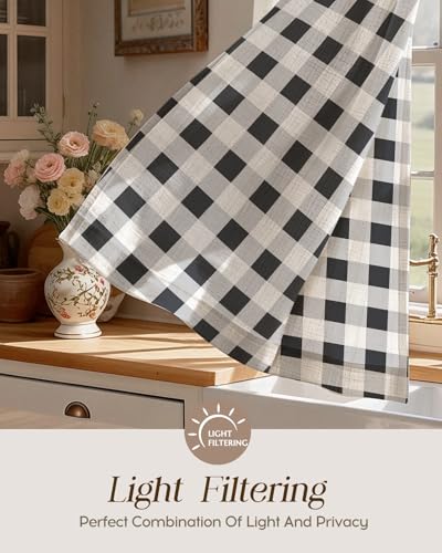 Miss Adola 36 Inch Length Kitchen Tier Curtains, Black Plaid - color: Black Plaid, size: 28"W x 36"L (Pack of 2)