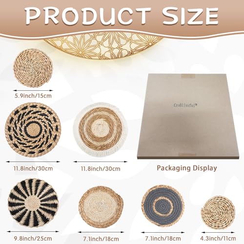 CroBlissful 7 Pcs Boho Wall Baskets Woven Seagrass Round, Classic - style: Classic