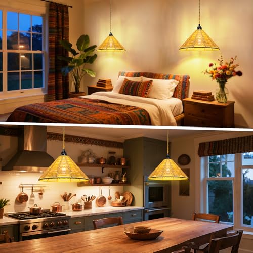 Maliralt Hanging Lamps Rattan Pendant Light - 16.4ft Plug in Cord Hanging Light Fixture Plug Into Wall Outlet Pendant Lighting with On Off Switch for Bedroom Living (Industrial Shade) - size: 7.88 Inch - Industrial Shade