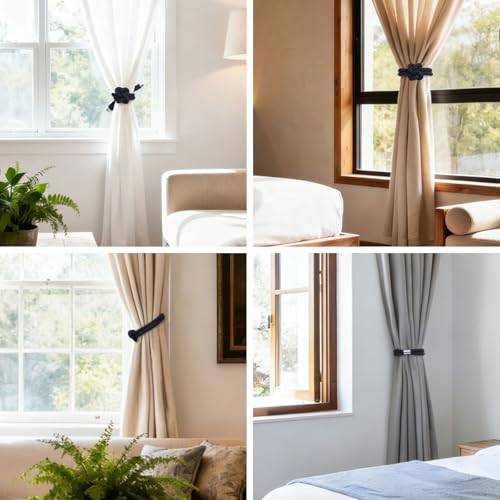 NICEEC Natural Cotton Rope Magnetic Curtain Tiebacks, 4 Pack, Dark Blue - color: Dark Blue, size: 4 Pack