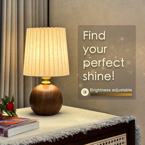 Small Pleated Table Lamp Set of 2 for Bedroom, Mini Bedside Lamps for Nightstand with Round Fabric Linen Shade, Dimmable Desk Lamp, Cute Table Lamps for Small Spaces for Living Room, Kids Room - style: 2 Modern