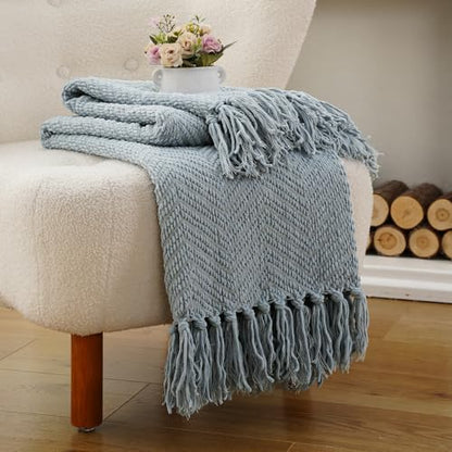 BATTILO HOME Blue Grey Chenille Throw Blanket for Couch, 60"x80" - color: Bluish Grey, size: 60"x80"