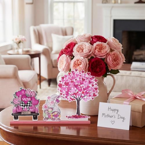 Smile Happy Mother's day Indoor Decorations Wooden Decor Table Centerpiece Love Mom Wooden Plaque Ornaments for Home Kitchen - style: Mom Tree